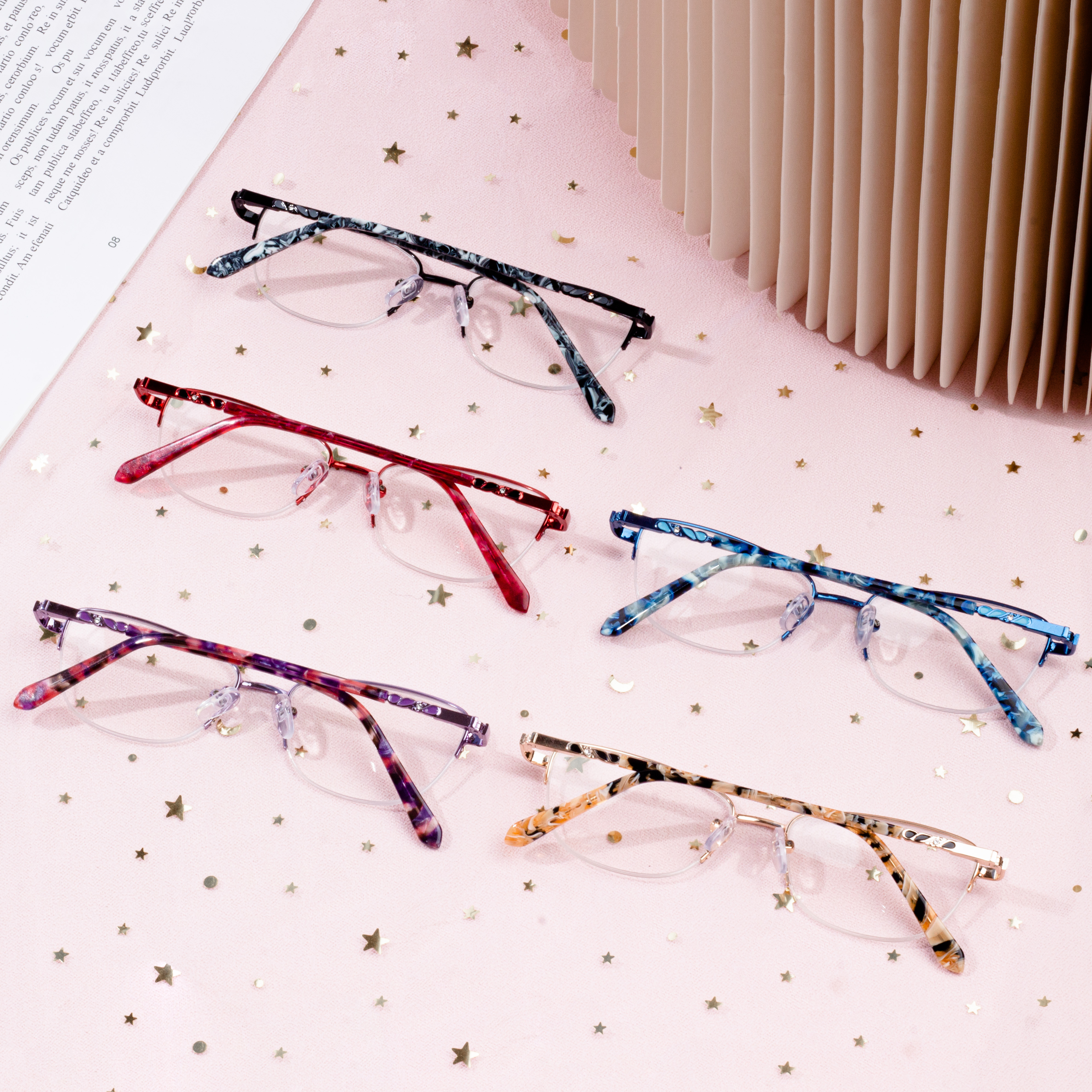 Izibuko ze-Metal Frames Anti Blue Light Optical Women Half Rim Eyeglass