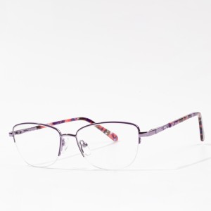 Glainne frèamaichean meatailt Anti Blue Light Optical Women Half Rim Eyeglasses