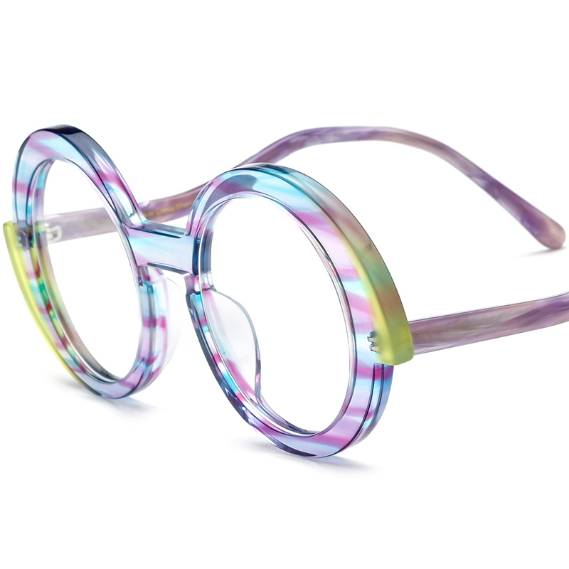 multicolor Mosaic round acetate frames