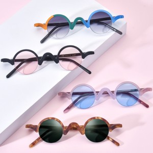 Acetate half frame vintage round sunglasses